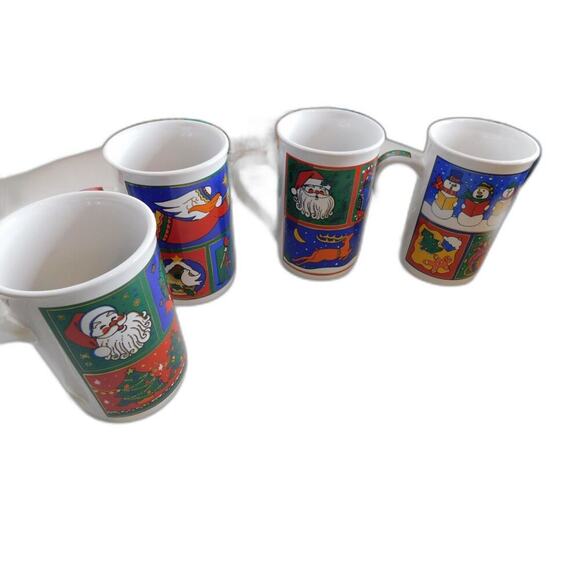 Vintage Signature Christmas Classics Mugs Cups Santa Snowman Angels Set of 4 - Picture 7 of 11